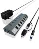 USB3.0 HUB 7Port ICY BOX 7xUSB3.0 (An-/Ausschalter für jeden Port) aktiv mit Netzteil Grey